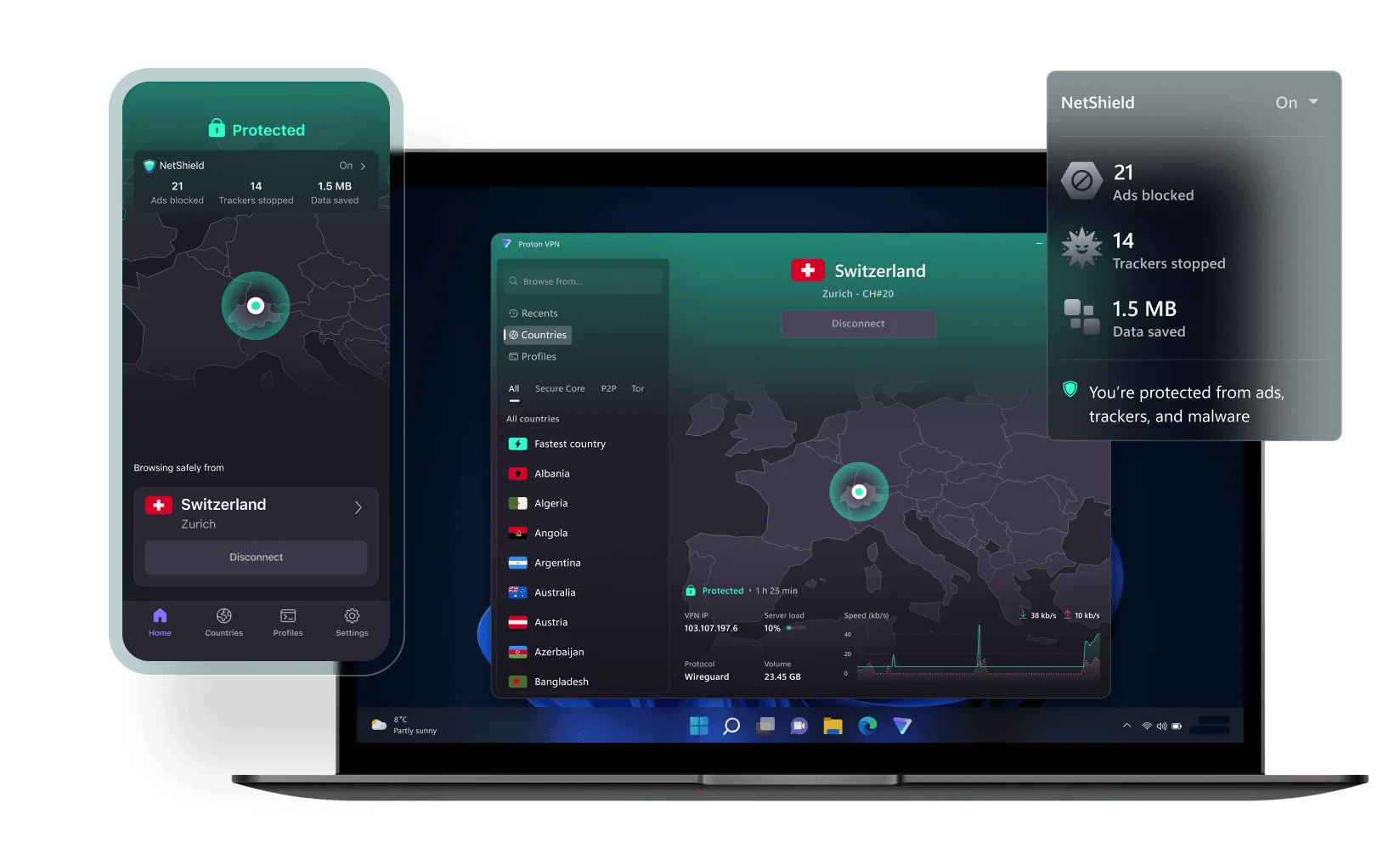 Блокирует рекламу